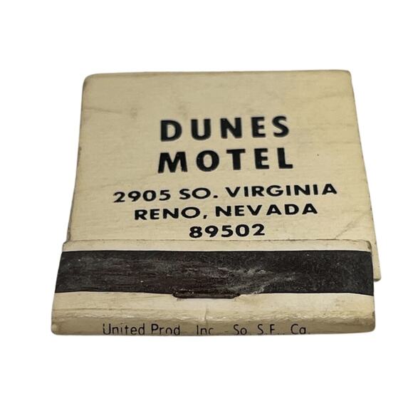 Vintage Dunes Motel Reno Nevada Matchbook Cover Advertising Souvenir Unstruck - Picture 4 of 6